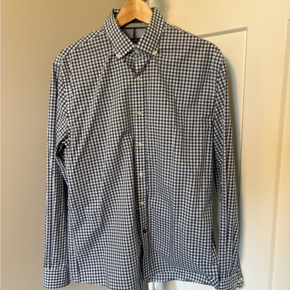 Tommy Hilfiger Blue and Green Check Casual Button Down Shirt